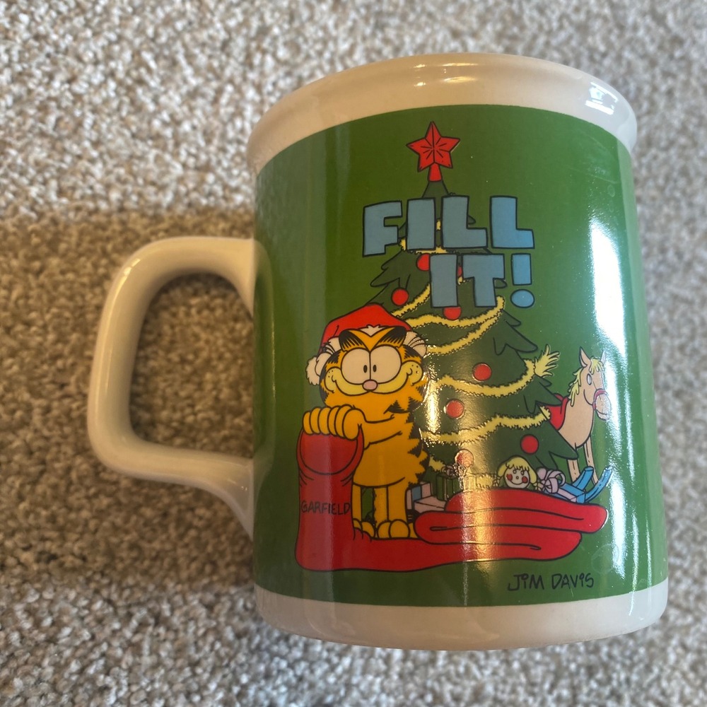 Vintage 1978 Garfield Christmas Mug Enesco Fill It Or Else Jim Davis Korea Green